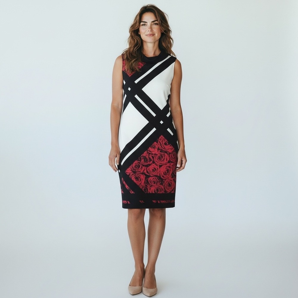 JOSEPH‎ RIBKOFF Floral Roses Color-block Bodycon Sheath Dress US4